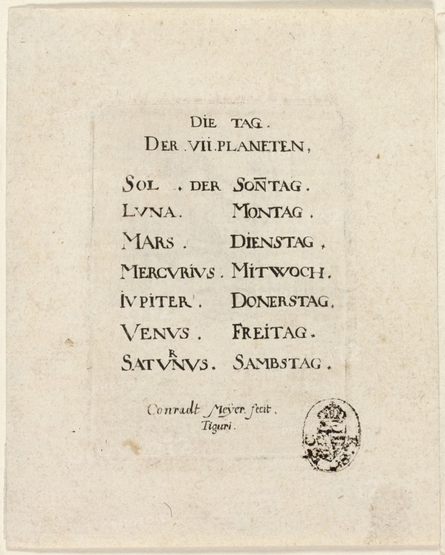 Title Page, from Der VII Planeten, n.d., Conrad Meyer, Swiss, 1618-1689, Switzerland, Etching in black on ivory laid paper, 69 x 49 (plate)