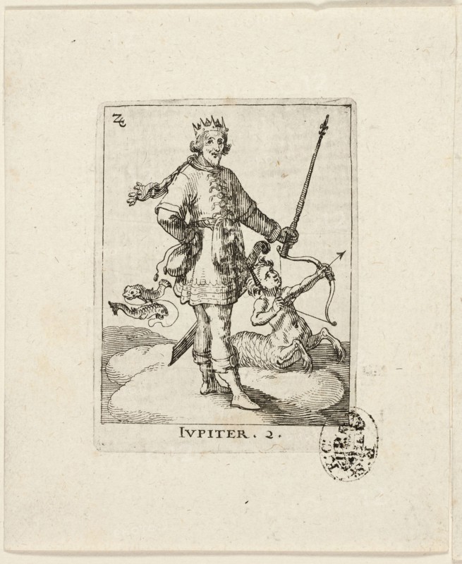 Jupiter, plate two from Der VII Planeten, n.d., Conrad Meyer, Swiss, 1618-1689, Switzerland, Etching in black on ivory laid paper, 69 x 49 mm (sheet)