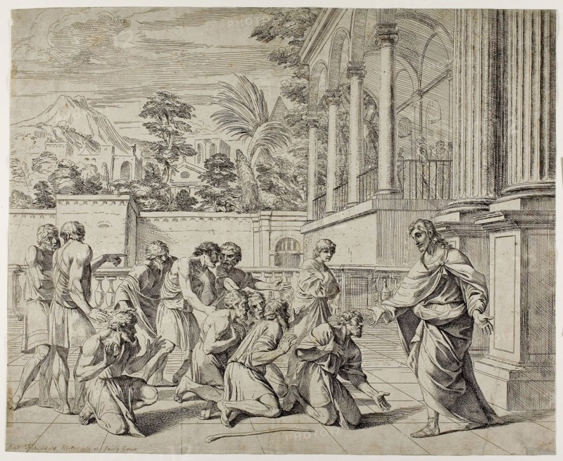 Joseph and his Brethren, c. 1657, Pier Francesco Mola, Italian, 1612-1666, Italy, Etching on cream laid paper, 353 x 436 mm