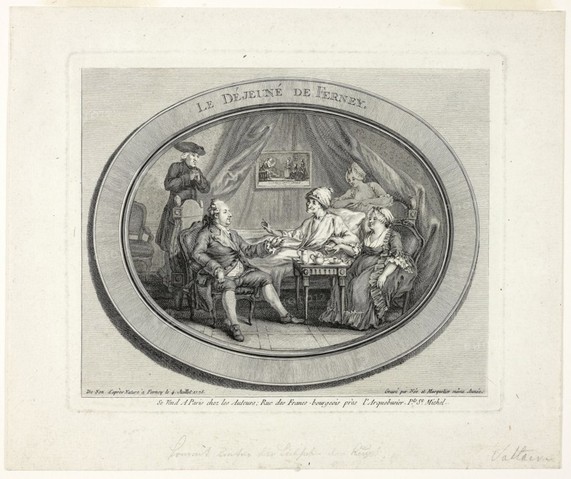 The Lunch at Ferney, 1775, Louis-Joseph Masquelier, French, 1744-1811, France, Engraving on paper, 158 × 191 mm (plate), 203.5 × 244 mm (sheet)