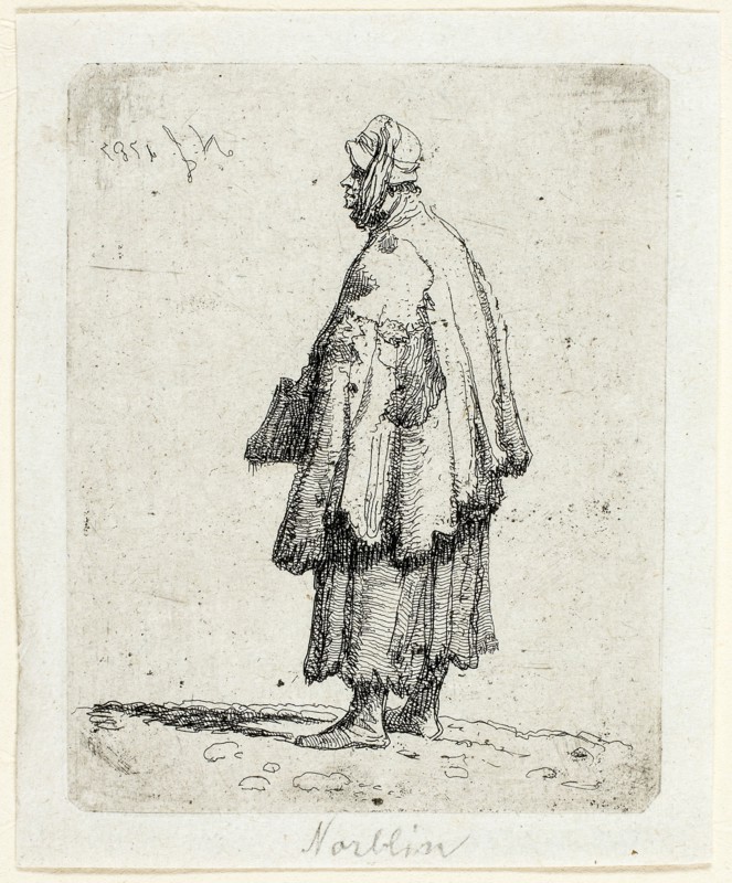 Beggar Woman, 1787, Jean-Pierre Norblin de la Gourdaine, French, 1745-1830, France, Etching on ivory China paper, 66 × 53 mm (image/plate), 75 × 62 mm (sheet)