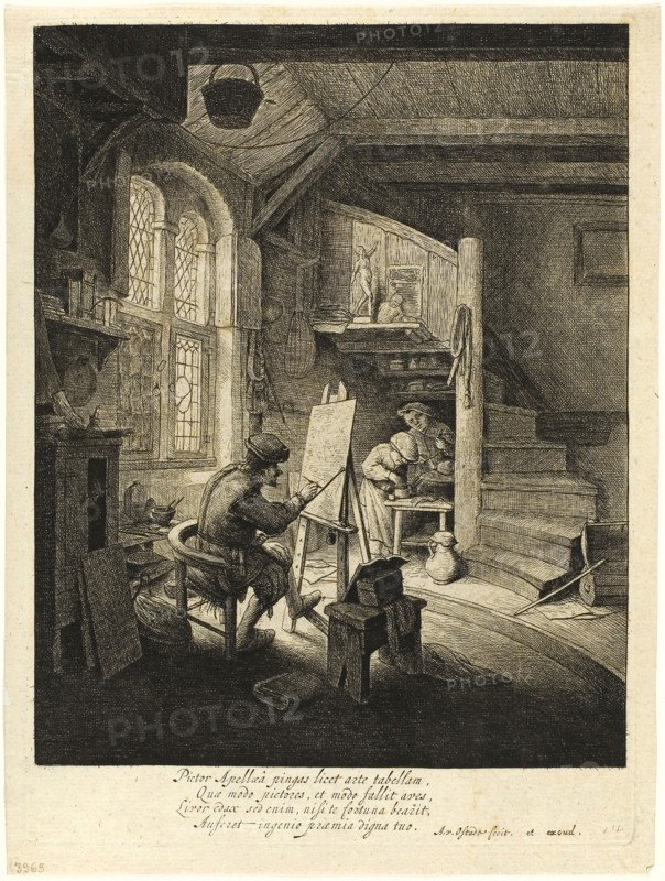 The Painter, c. 1647, Adriaen van Ostade, Dutch, 1610-1685, Holland, Etching in black on buff laid paper, 210 x 168 mm (image), 235 x 173 mm (plate), 246 x 186 mm (sheet)