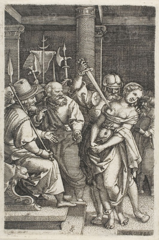 Virginius Killing His Daughter, 1546/47, Georg Pencz, German, c. 1500-1550, Germany, Engraving in black on ivory laid paper, 117 x 80 mm (sheet)