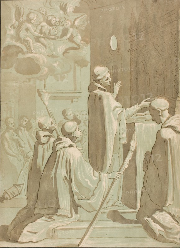 The Celebration of High Mass, c. 1776, Maria Katharina Prestel (German, 1747-1794), after Jacopo Vignali (Italian, 1592-1664), Germany, Etching and acquatint in brown and green on cream wove paper, 328 x 237 mm (image/plate), 417 x 312 mm (sheet)