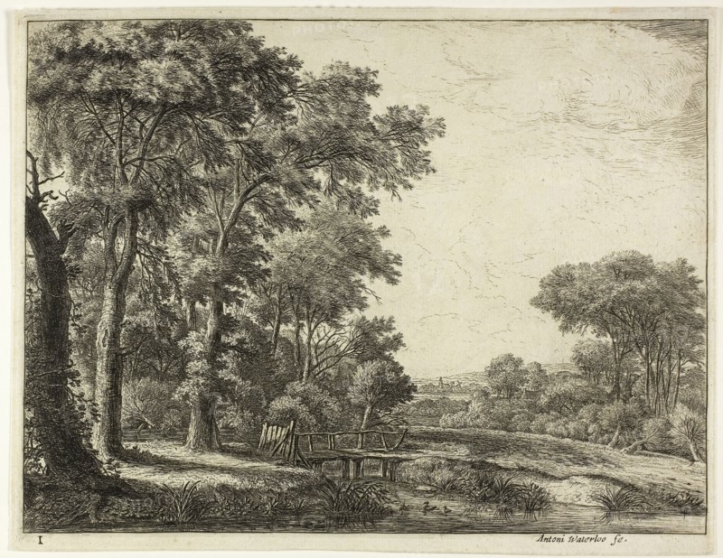 The Entrance to the Forest by the Little Wooden Bridge, n.d., Anthoni Waterlo, Dutch, 1609-1690, Holland, Etching on paper, 215 x 286 mm (image), 225 x 293 mm (plate), 229 x 295 mm (sheet)