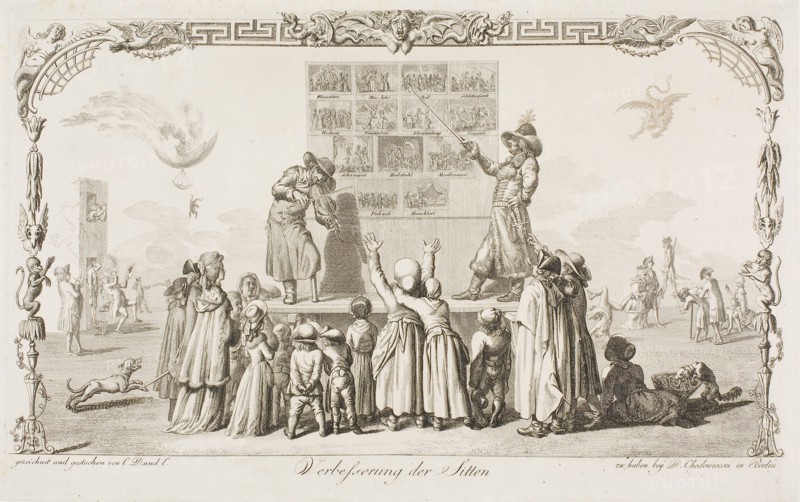 The Improvement of Morals, 1786, Daniel Nikolaus Chodowiecki, German, 1726-1801, Germany, Etching and engraving on ivory laid paper, 212 x 335 mm (plate), 220 x 345 mm (sheet)