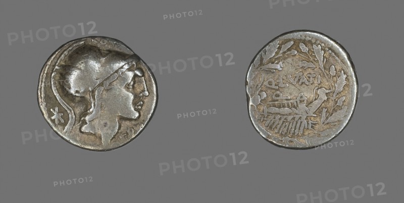 Denarius (Coin) Depicting the Goddess Roma, 109/108 BC, Roman, minted in Rome, Italy, Silver, Diam. 1.9 cm, 3.81 g