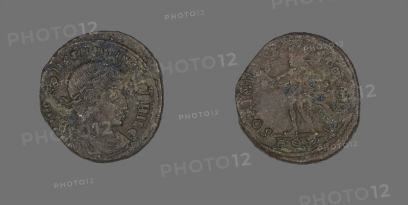 Coin Portraying Emperor Constantine I, AD 317, Roman, minted in Aquileia, Roman Empire, Bronze, Diam. 2.1 cm, 3.67 g