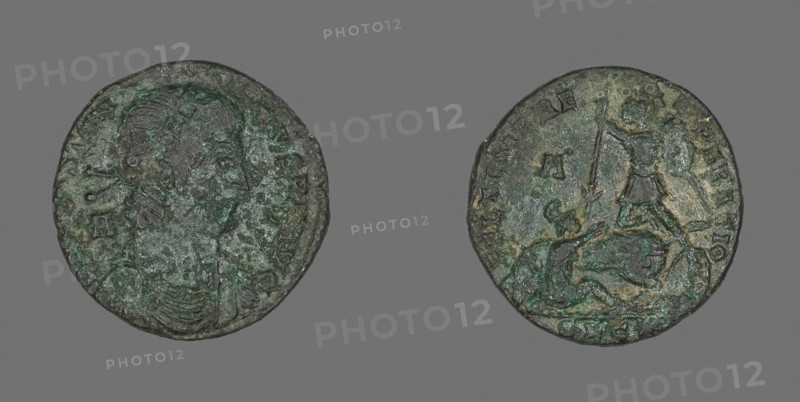 Coin Portraying Emperor Constantius II, AD 348/350, Roman, minted in Lyons, Roman Empire, Bronze, Diam. 2.2 cm, 4.76 g