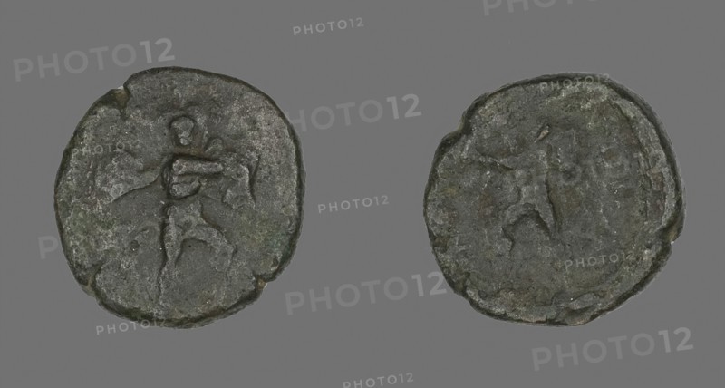 Coin Depicting the Catanian Brothers, 3rd/2nd century BC, Roman, minted in Catana, Sicily, Roman Empire, Bronze, Diam. 1.5 cm, 2.43 g