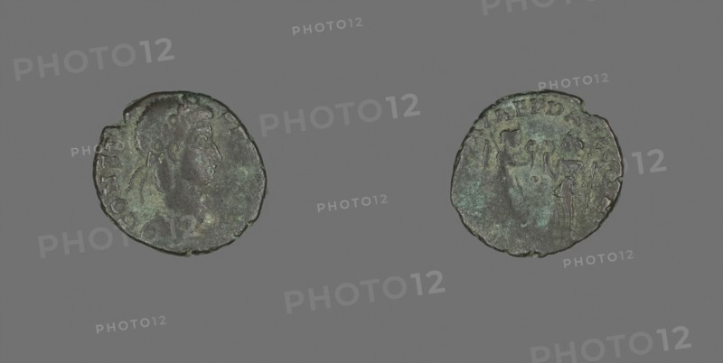 Coin Portraying Emperor Constans, AD 335/350, Roman, Roman Empire, Bronze, Diam. 1.6 cm, 1.86 g