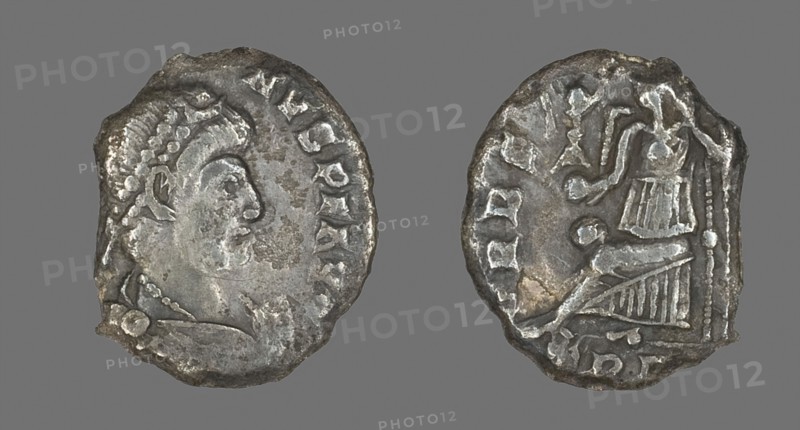 Coin Portraying an Emperor, late 4th century AD, Roman, Roman Empire, Silver, Diam. 1.5 cm, 1.30 g