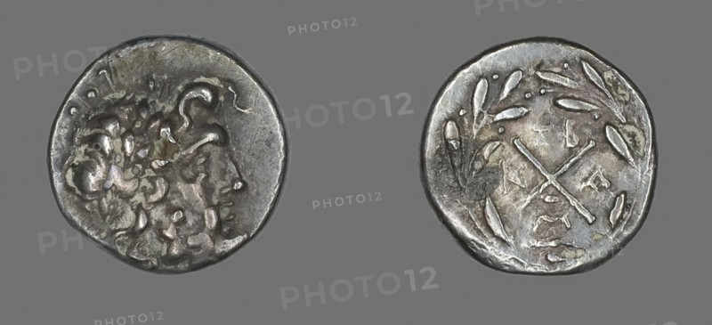 Hemidrachm (Coin) Depicting the God Zeus Amarios, 191/146 BC, Greek, minted in Messene, Ancient Greece, Silver, Diam. 1.5 cm, 1.96 g