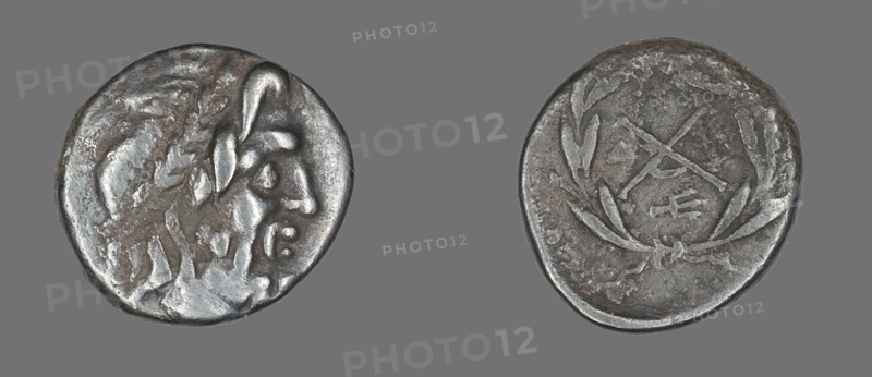 Hemidrachm (Coin) Depicting the God Zeus Amarios, 222/146 BC, Greek, minted in Mantineia, Mantíneia, Silver, Diam. 1.6 cm, 2.42 g