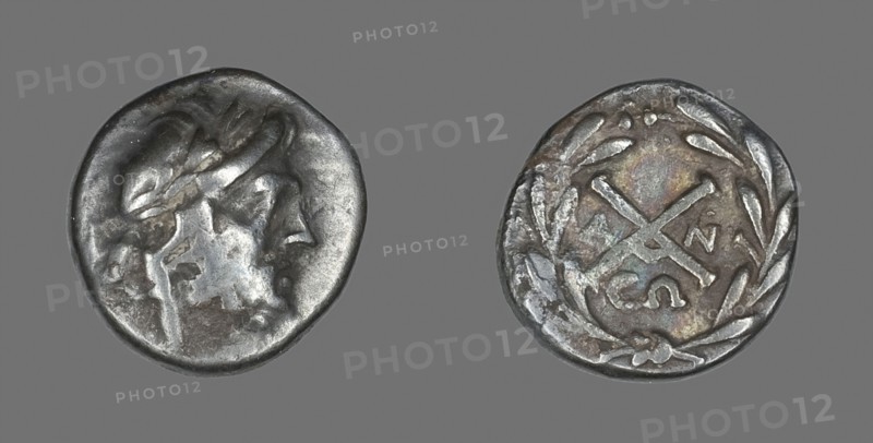 Hemidrachm (Coin) Depicting the God Zeus Amarios, 222/146 BC, Greek, Ancient Greece, Silver, Diam. 1.5 cm, 2.39 g