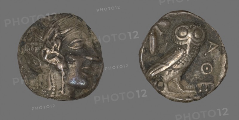 Tetradrachm (Coin) Depicting the Goddess Athena, 490/322 BC, Greek, minted in Athens, Athens, Billon, Diam. 2.4 cm, 17.09 g
