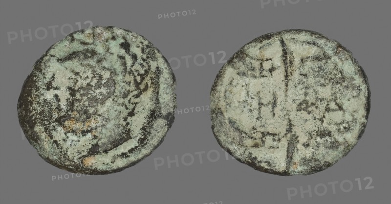 Coin Depicting a Male Head, before 190 BC (?), Greek, minted in Hephaistia, Lemnos, Ancient Greece, Bronze, Diam. 1.7 cm, 2.94 g