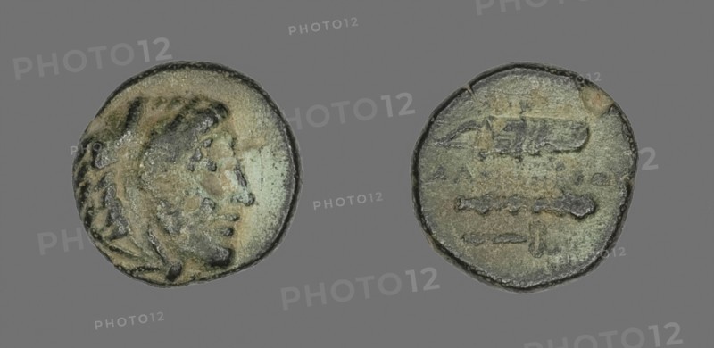 Coin Depicting the Hero Herakles, 336/323 BC, Greek, Ancient Greece, Bronze, Diam. 1.1 cm, 1.42 g