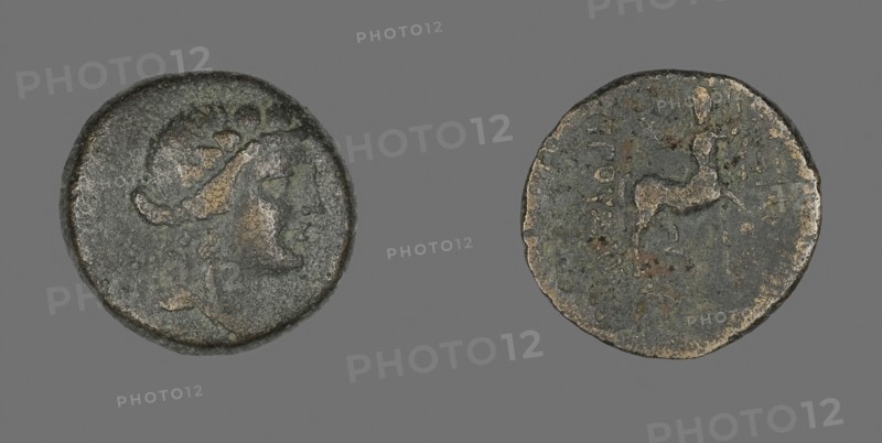 Coin Depicting the God Dionysos, 183/149 BC, Greek, Ancient Greece, Bronze, Diam. 2.2 cm, 5.19 g
