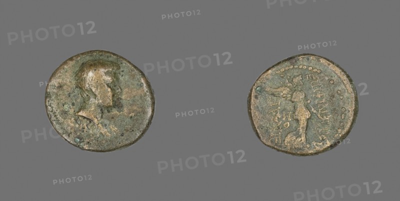 Coin Depicting a Male Bust, AD 55, Roman, minted in Smyrna, Ionia, Rome, Bronze, Diam. 1.7 cm, 3.81 g