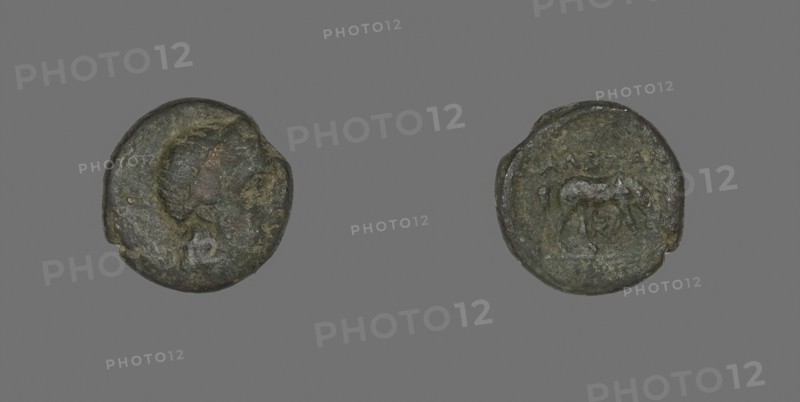 Coin Depicting the God Apollo, about 300 BC, Greek, Ancient Greece, Bronze, Diam. 1.5 cm, 3.68 g