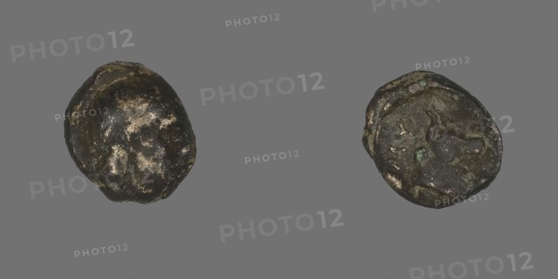 Coin Depicting Laureate Head, 400/350 BC, Greek, Ancient Greece, Bronze, Diam. 1 cm, 0.75 g