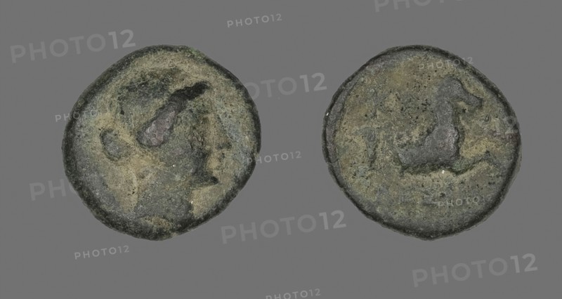 Coin Depicting the Amazon Cyme, about 250 BC, Greek, Ancient Greece, Bronze, Diam. 1.5 cm, 3.04 g