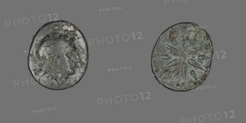 Coin Depicting the God Apollo, 4th century BC, Greek, Ancient Greece, Bronze, Diam. 1.8 cm, 3.08 g