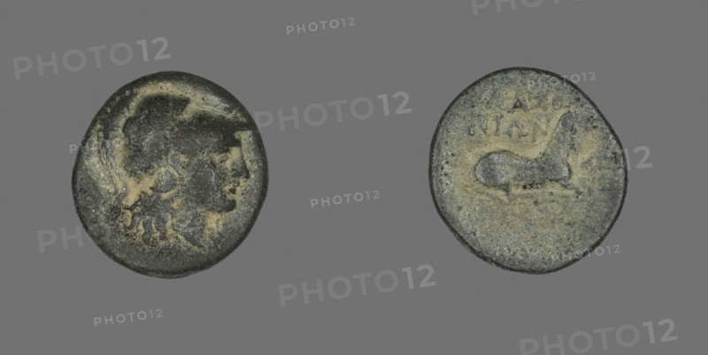 Coin Depicting the Goddess Athena, 387/301 BC, Greek, Ancient Greece, Bronze, Diam. 1.9 cm, 3.47 g
