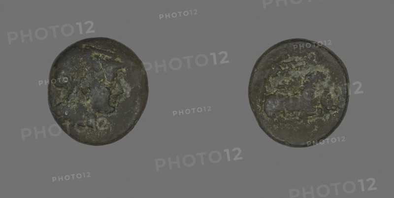 Coin Depicting the Goddess Athena, 387/301 BC, Greek, Ancient Greece, Bronze, Diam. 1.7 cm, 3.94 g