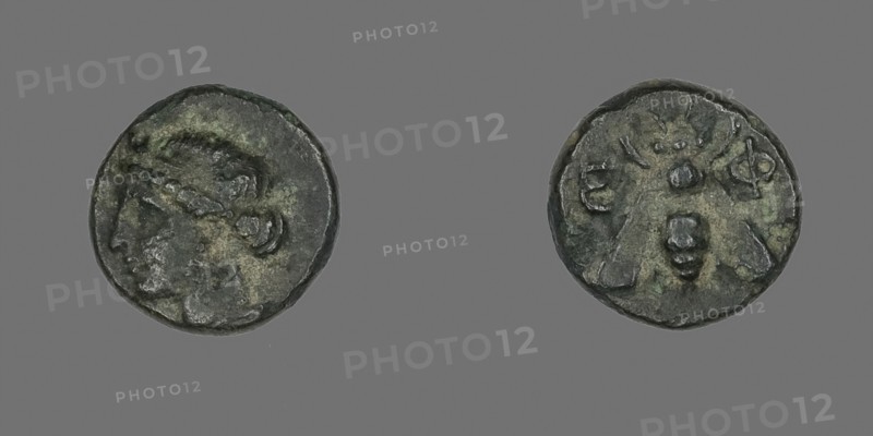 Coin Depicting the Goddess Artemis, 258/202 BC, Greek, minted in Ephesos, Ancient Greece, Bronze, Diam. 1.1 cm, 1.27 g