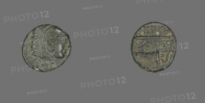 Coin Depicting the Hero Herakles, 4th century BC and later, Greek, Ancient Greece, Bronze, Diam. 1.6 cm, 3.56 g