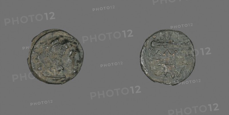Coin Depicting the Hero Herakles, 4th century BC, Greek, Ancient Greece, Bronze, Diam. 1.5 cm, 3.06 g