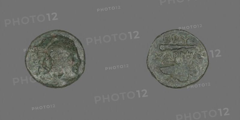 Coin Depicting the Hero Herakles, 4th century BC, Greek, Ancient Greece, Bronze, Diam. 1.6 cm, 3.14 g