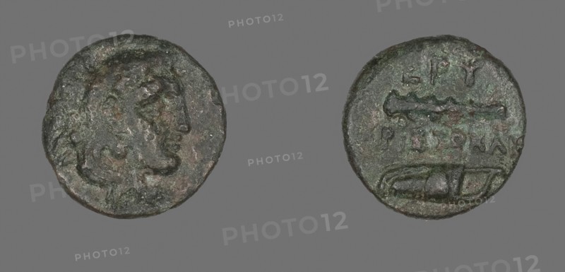 Coin Depicting the Hero Herakles, 4th century BC, Greek, Ancient Greece, Bronze, Diam. 1.3 cm, 1.40 g