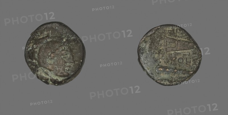 Coin Depicting the Hero Herakles, 4th century BC, Greek, Ancient Greece, Bronze, Diam. 1.7 cm, 3.92 g