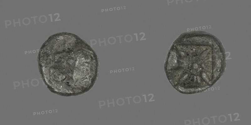 Diobol (Coin) Depicting a Lion, 395/377 BC or 478 BC and later, Greek, Ancient Greece, Silver, Diam. 1 cm, 0.84 g