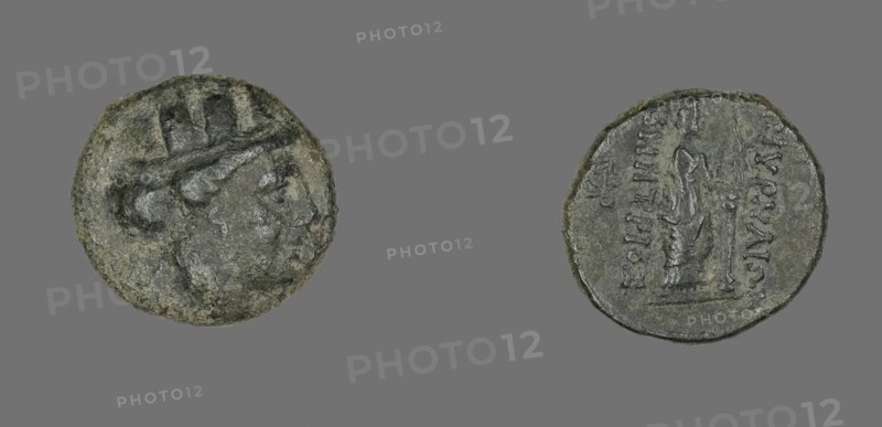 Coin Depicting the Goddess Kybele, 2nd/1st century BC, Greek, Izmir, Bronze, Diam. 1.8 cm, 4.57 g