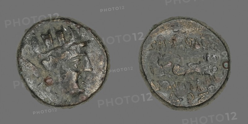 Coin Depicting the Goddess Kybele, 2nd/1st century BC, Greek, Izmir, Bronze, Diam. 1.7 cm, 5.29 g
