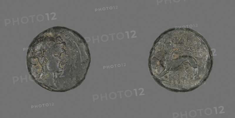 Coin Depicting the God Dionysos, about 133 BC, Greek, Ancient Greece, Bronze, Diam. 1.7 cm, 5.23 g