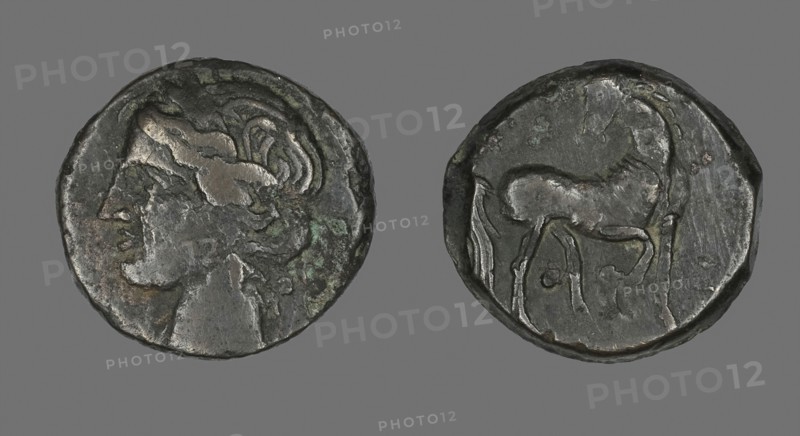 Coin Depicting the Goddess Persephone (?), about 241/146 BC, Greek, Ancient Greece, Bronze, Diam. 2.4 cm, 9.60 g