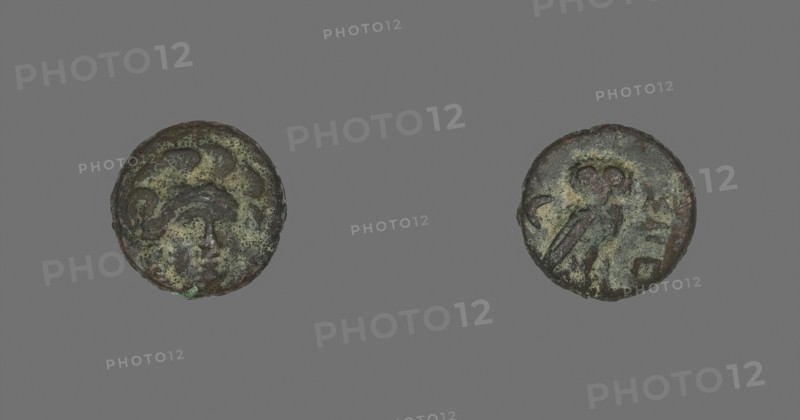 Coin Depicting the Goddess Athena, 4th century BC, Greek, Ancient Greece, Bronze, Diam. 1.2 cm, 1.94 g