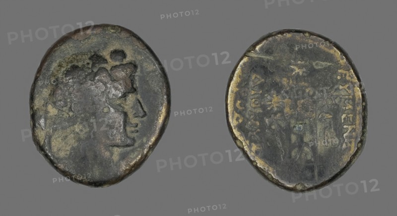 Coin Depicting the God Dionysos, about 133 BC, Greek, Ancient Greece, Bronze, Diam. 2.6 cm, 11.39 g