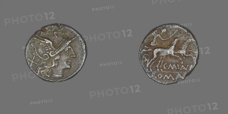 Denarius (Coin) Depicting the Goddess Roma, 153 BC, Roman, Roman Empire, Silver, Diam. 1.7 cm, 3.40 g