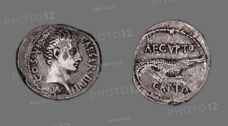 Denarius (Coin) Portraying Octavian, 28 BC, issued by Octavian, Roman, minted in Pergamum or Ephesus, Roman Empire, Silver, Diam. 2.1 cm, 3.52 g