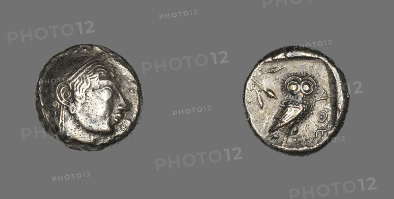 Tetradrachm (Coin) Depicting the Goddess Athena, 530/490 BC, Greek, minted in Athens, Greater Athens, Silver, Diam. 2.3 cm, 17.34 g