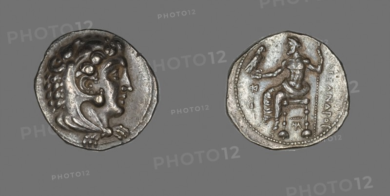Tetradrachm (Coin) Portraying Alexander the Great Wearing the Head of the Nemean Lion as a Helmet, 336/323 BC, Greek, minted in Amphipolis, Macedonia, Amphipolis, Silver, Diam. 2.5 cm