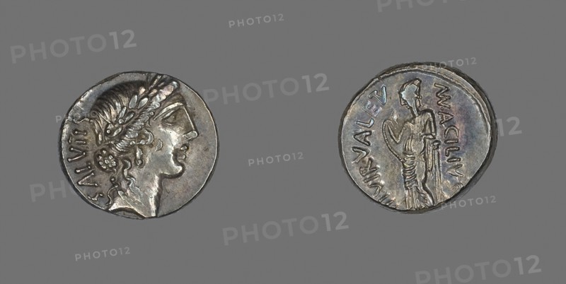 Denarius (Coin) Depicting the Goddess Salus, about 49 BC, Roman, Roman Empire, Silver, Diam. 1.8 cm, 3.98 g