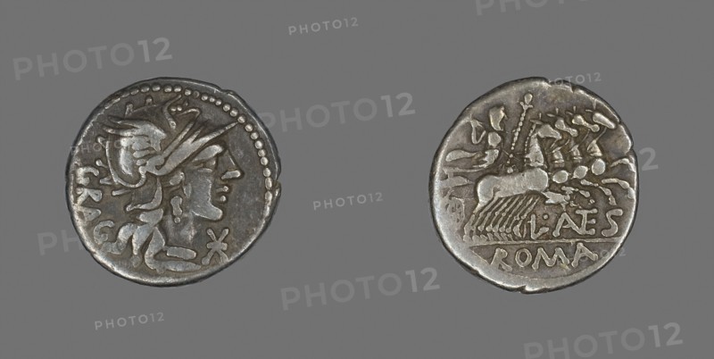 Denarius (Coin) Depicting the Goddess Roma, about 136 BC, Roman, Roman Empire, SIlver, Diam. 2 cm, 3.79 g