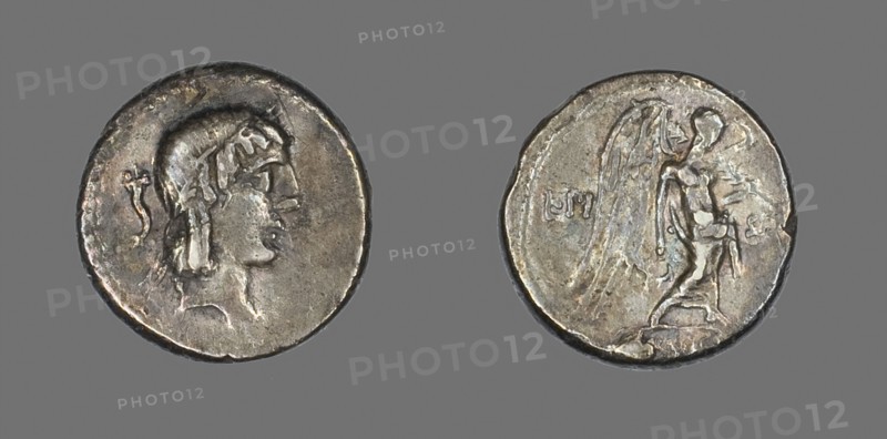Quinarius (Coin) Depicting the God Apollo, about 90 BC, Roman, Roman Empire, Silver, Diam. 1.4 cm, 2.11 g